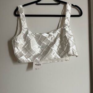 White Satin Woven Crop Top